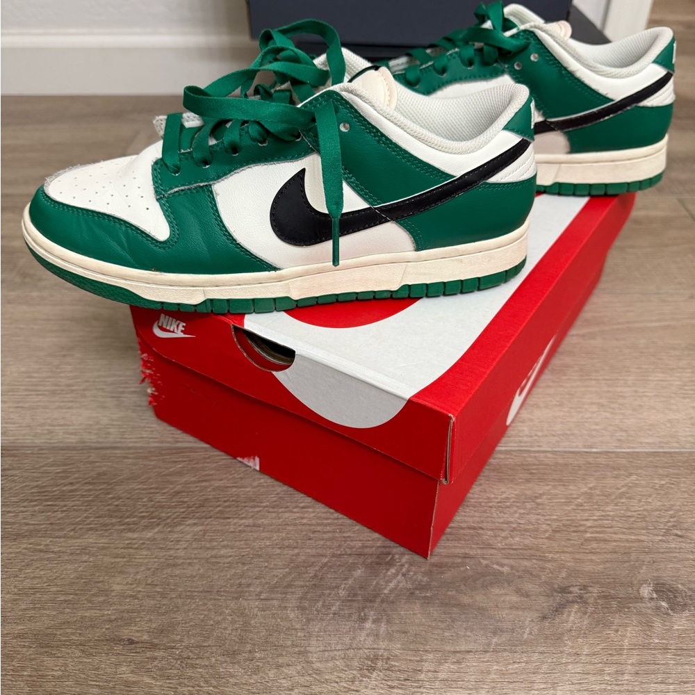 Nike White and Green Dunk Low